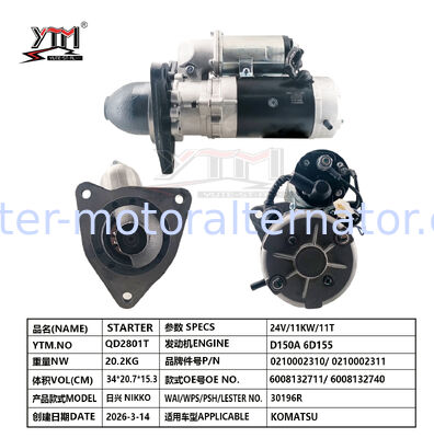 24V  Engine Starter Motor D150A 6D155 Diesel Engine Accessories 0210002310 0210002311 6008132711 6008132740 for NIKKO
