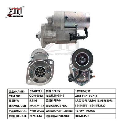 12V 2KW 9T Motor Starter Motor LUCAS LRS01078 LRS01163 LRS1078 für KOMATSU 894449591 8944532120