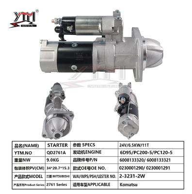 24V 11T 6,5KW Startermotor QD2761A Für Komatsu PC200-5 PC120-5 6D95 Motor OE 0230001290 6008133320 2-3231-2W