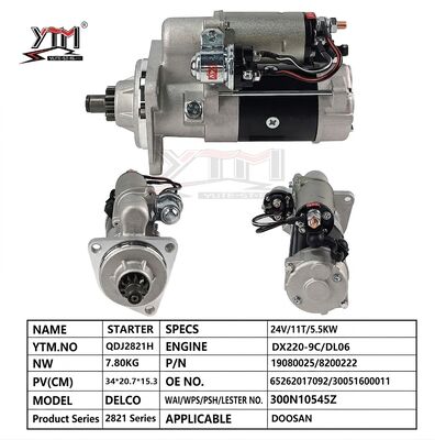 Bagger-Anlasser 24V 5,5KW 11T Passend für Doosan DX220-9C DL06 Motor Delco Typ OE 19080025 8200222 Schwerlast-Anlassmotor