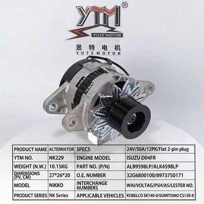 24V 50A 12PK Lichtmaschine NK229 für Isuzu D04FR Motor SK140‑8 CS130‑8 32G6800100 8973750171