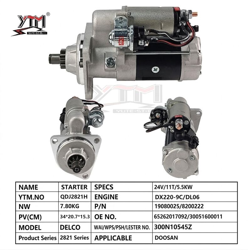 Bagger-Anlasser 24V 5,5KW 11T Passend für Doosan DX220-9C DL06 Motor Delco Typ OE 19080025 8200222 Schwerlast-Anlassmotor