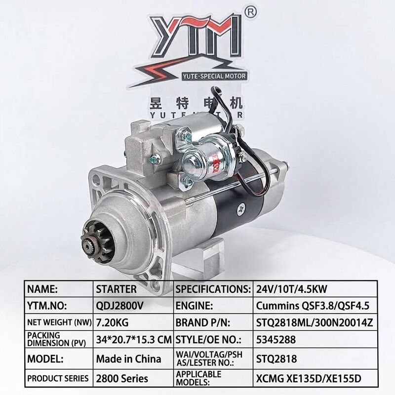 QDJ2800V 24V 10T 4.5KW Starter Motor STQ2818ML 300N20014Z 5345288 STQ2818  for Cummins QSF3.8 QSF4.5 XCMG XE135D XE155D